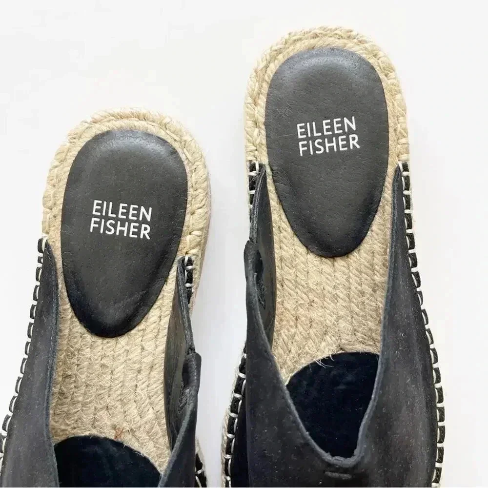 Eileen Fisher Milly Tumbled Nubuck Espadrille Black Sandal Size 7